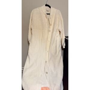 Vtg Herbcraft Cream Chenille Dressing Gown Robe Coverup Womens S Button Front